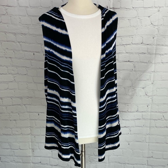 Chico’s XL/3 Travelers Blue/Black/White Striped Sleeveless Vest Cardigan - Picture 5 of 10